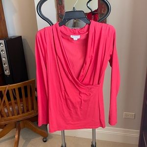 Red wrap top v neck with ruching very flattering